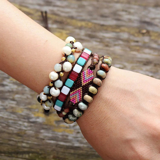 Natural Freshwater Pearl Hand-Woven Adjustable Bracelet