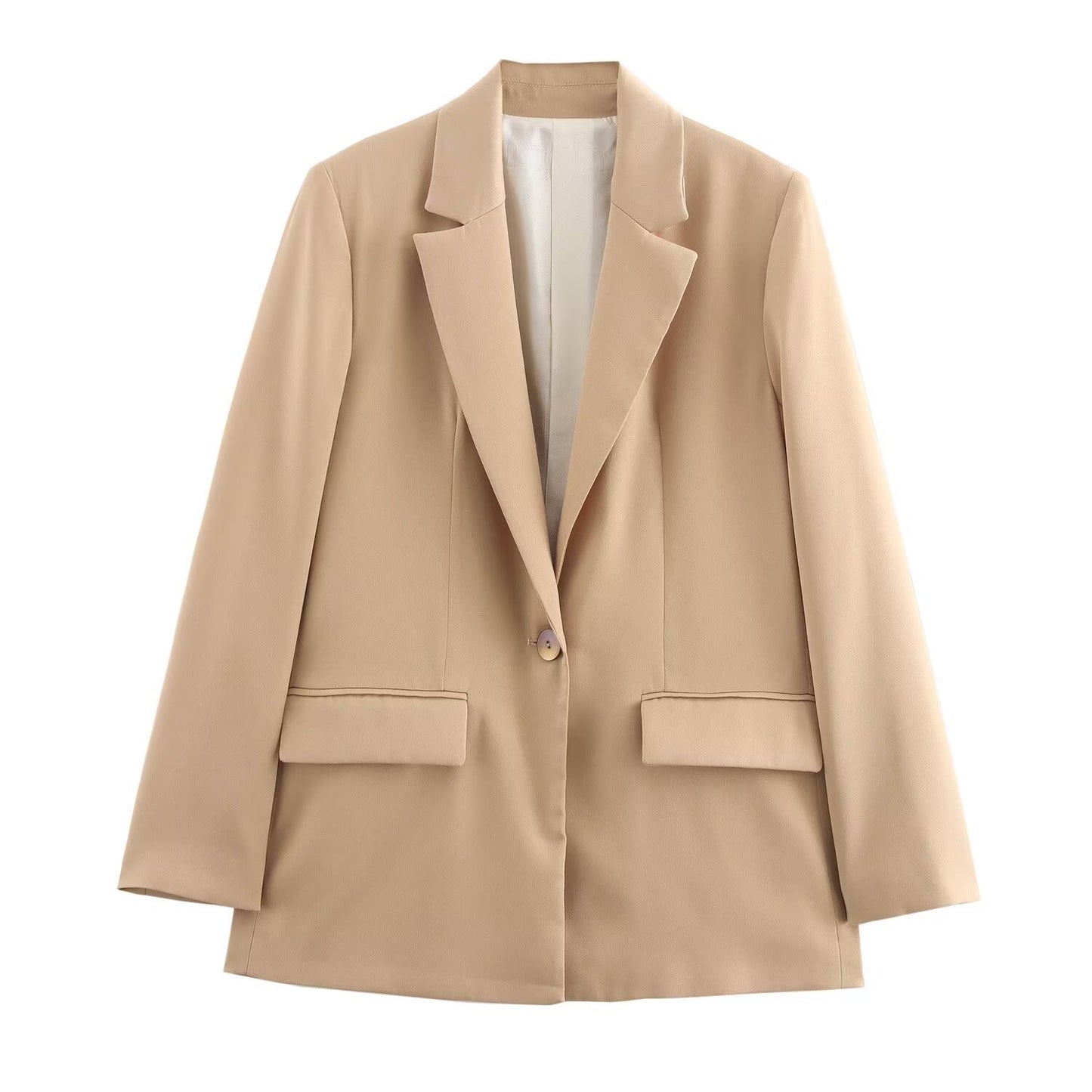 The Casual Long-sleeve Blazer Is Made From A Silk-like Satin Fabric