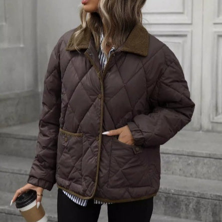 Dark Brown Vintage High-End Multi-Functional Warm Cotton Coat With Long Sleeves And A Lapel Collar